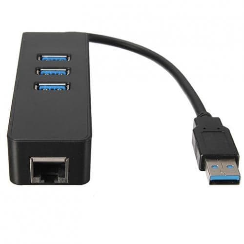 Adaptateur USB 3.0 Vers Ethernet RJ45 Gigabit + 3 Ports USB 3.0 - Noir