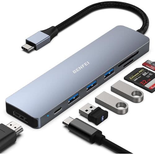 Hub USB C Vers HDMI, 3 Ports USB-C Vers USB, USB C Vers Carte SD/TF, Charge PD, Compatible Avec MacBook Pro/Air, IPhone 15 Plus Pro Max, Samsung Galaxy S22/21, Surface Book 2, Dell XPS 13/15