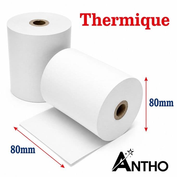 ANTHO Rouleau Thermique 80x80 – Qualité Pro - 80 x 80 - Pour ticket de caisse (reçu)