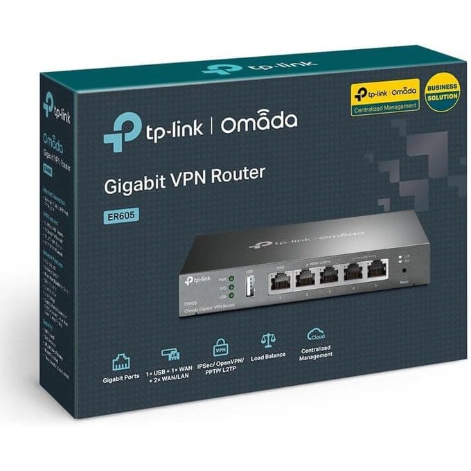 TP-Link ER605 Omada Routeur VPN Gigabit, 5 Ports Gigabit, Intégré au SDN Omada, Accès au Cloud, Application Omada, Port USB WAN pour Le Haut Débit Mobile, VPN Hautement Sécurisé, Pare-Feu, Dos